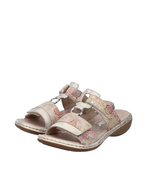 Rieker 659x6-90 Beige Multi Womens Slip On Mules Sandals