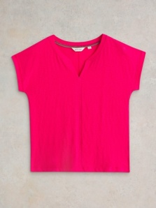 White Stuff Nelly Notch Neck Tee Bright Pink