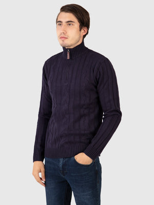 Mish Mash Cable Knit Navy Mens 3/4 Zip Jumper