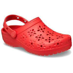 Crocs Classic Floral Cut Out Clog Cherry Red Kids Boys Girls Croslite Casual Comfy Lightweight Beach Slip On Shoes