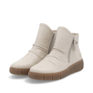 Remonte D1T73-60 Cream Womens Stylish Smart Zip Up Leather Ankle Boots