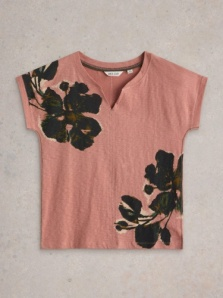 White Stuff Nelly Notch Neck Tee Pink Print