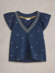 White Stuff Lucie Embroidered Top navy Multi