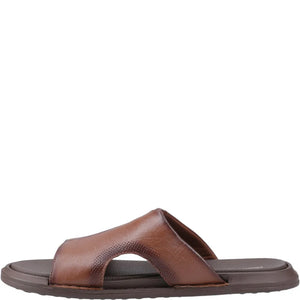 Hush Puppies Callum Brown Mens Leather Slip On Slide Sandals