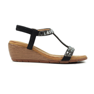 Lunar JLH492 Macie Black Womens Wedge Heel Sandals