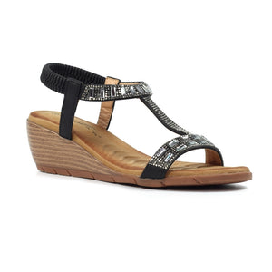 Lunar JLH492 Macie Black Womens Wedge Heel Sandals