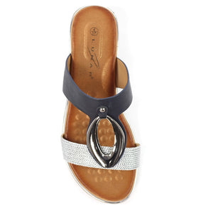 Lunar JLH528 Portland Navy Womens Wedge Mules Sandals