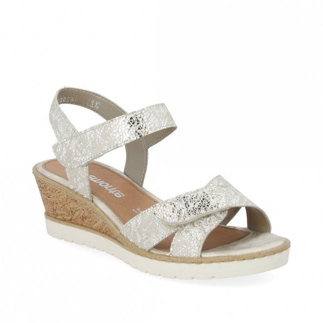 Remonte R6252-91 Weiss-Gold Womens Touch Fastening Wedge Sandals