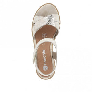 Remonte R6252-91 Weiss-Gold Womens Touch Fastening Wedge Sandals