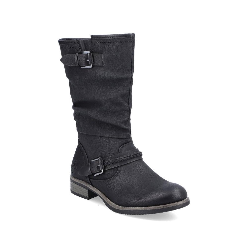 Rieker 98860-00 Black Womens Casual Comfort Zip Up Calf Boots