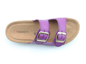 Heavenly Feet Harmony2 Purple Womens Casual Comfort Slip On Slider Twin Buckle Fastening Sandals