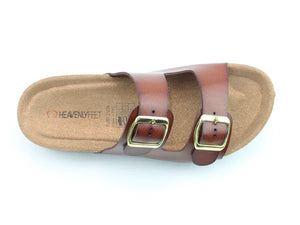 Heavenly Feet Harmony2 Redwood  Womens Casual Comfort Slip On Slider Twin Buckle Fastening Sandals