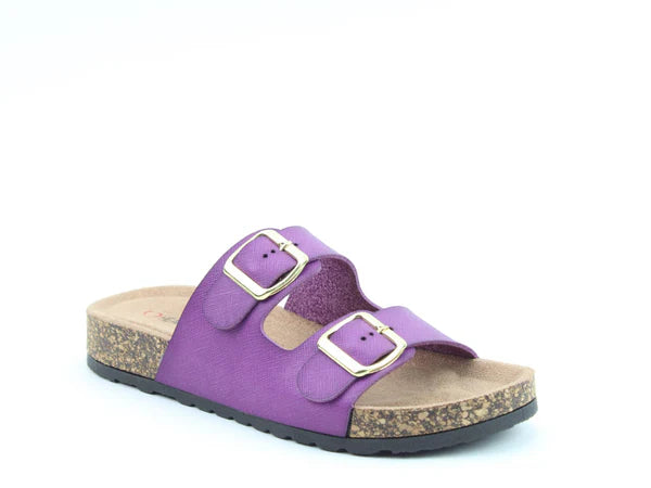 Heavenly Feet Harmony2 Purple Womens Casual Comfort Slip On Slider Twin Buckle Fastening Sandals