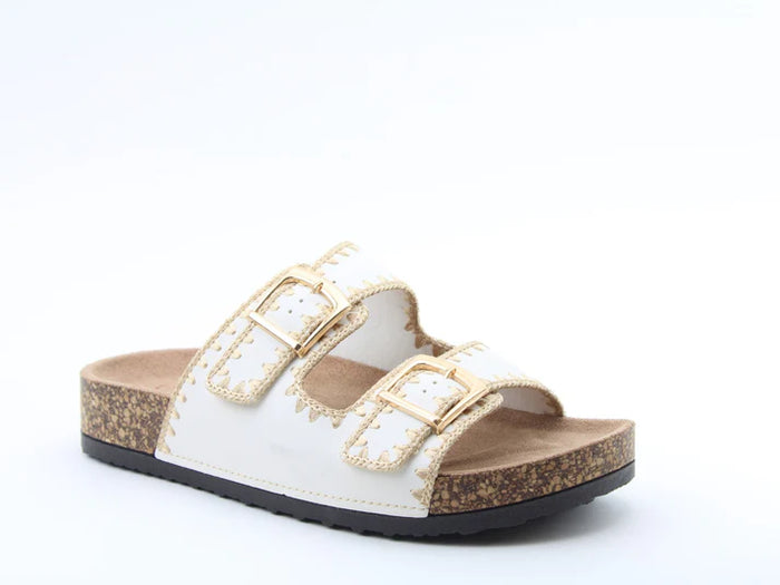 Heavenly Feet Sandy White Womens Casual Comfort Slip On Slider Twin Buckle Fastening Sandals