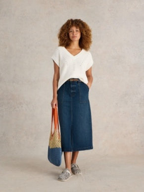 White Stuff Maren Denim Midi Skirt Mid Denim