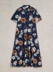 White Stuff Rua Jersey Shirt Dress Navy Print