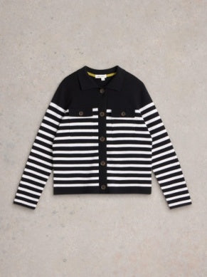 White Stuff Sara Stripe Knitted Shacket Black Multi