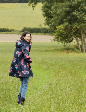 Joules Navy Floral Womens GoLightly Printed Waterproof Packaway Jacket