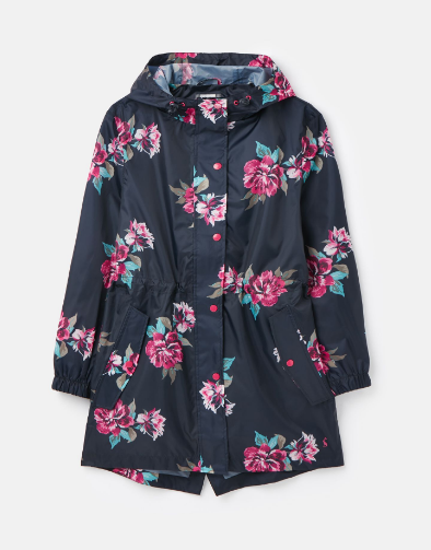 Joules Navy Floral Womens GoLightly Printed Waterproof Packaway Jacket