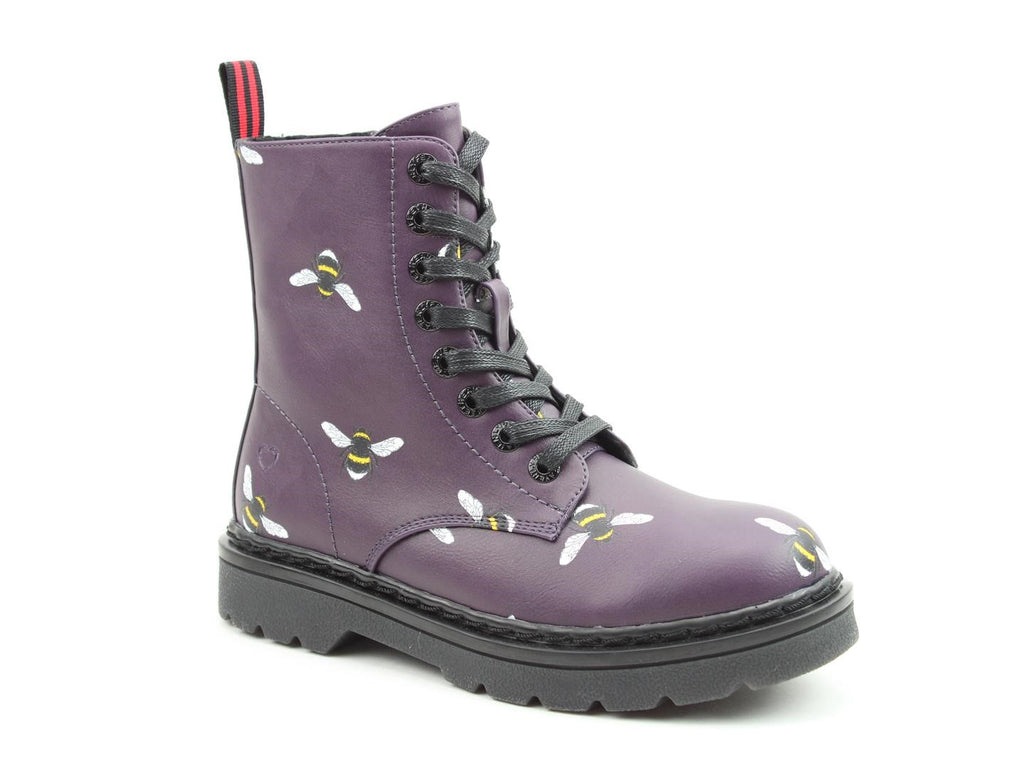 Heavenly Feet Justina Prints Purple Bee Womens Casual Comfort Lace Up Boots