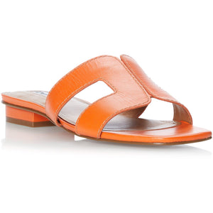 Dune Loupe Orange Leather Womens Comfort Sliders