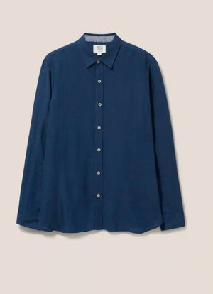 White Stuff Pembroke Dark Navy Long Sleeve Linen Shirt