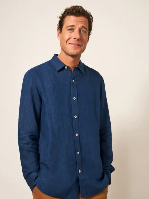 White Stuff Pembroke Dark Navy Long Sleeve Linen Shirt