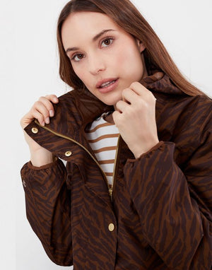 Joules Waybridge Brown Zebra Print Womens Printed Waterproof Packaway Jacket